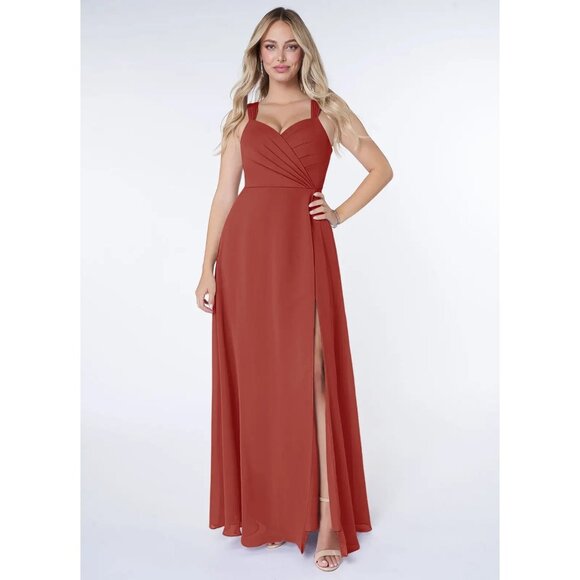 Wedding Guest Rust Sleeveless Evening Gown With Side Slit & Open Back Design - Picture 1 of 13